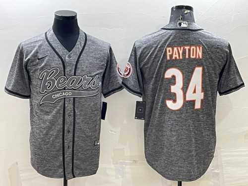 Mens Chicago Bears #34 Walter Payton Gray With Patch Cool Base Stitched Baseball Jersey